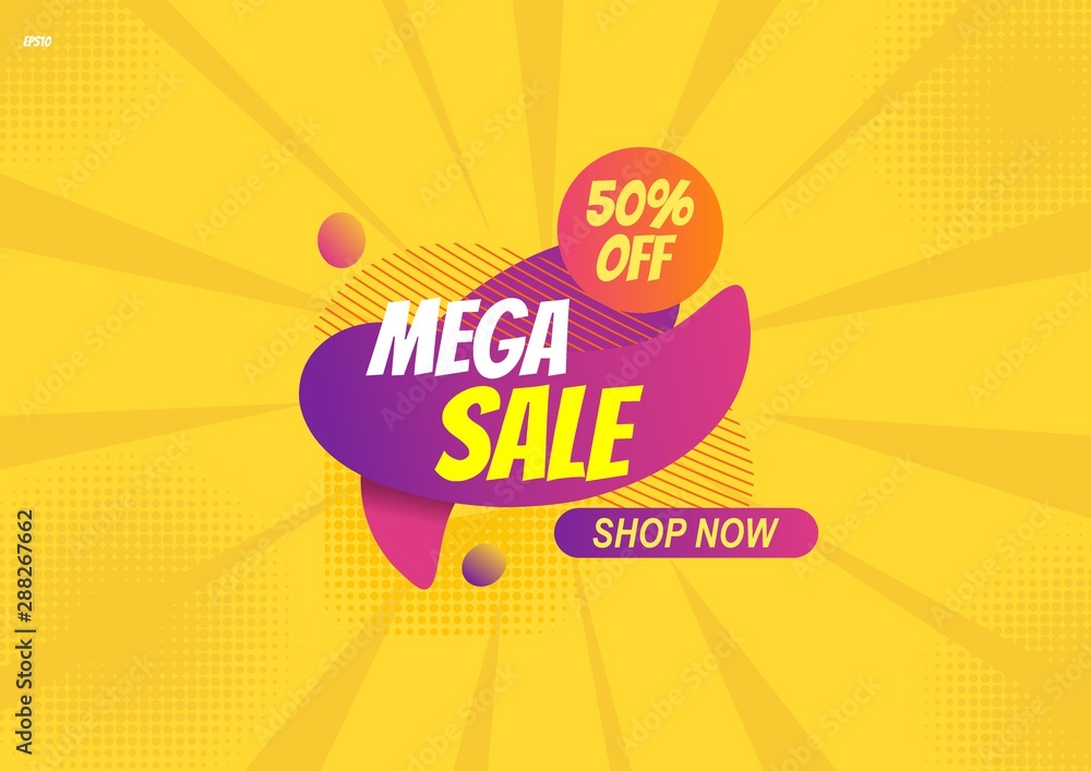Fototapeta premium Mega sale banner with yellow background