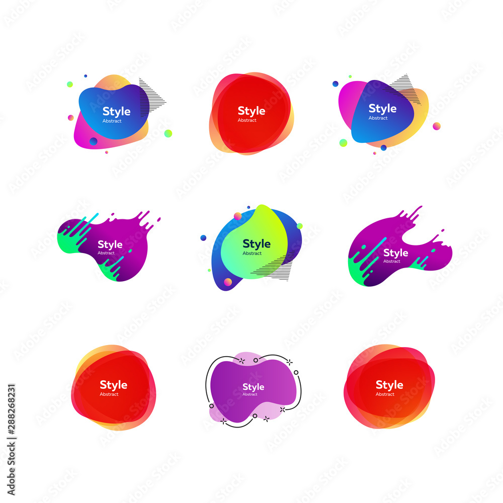 Creative colorful abstract forms. Dynamical colored forms. Gradient banners with flowing liquid shapes. Template for design of landing page, placard or presentation. Vector illustration