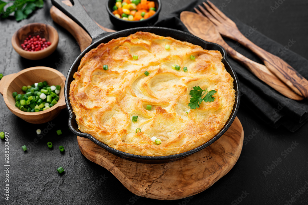 Shepherd's pie, traditional British dish with minced meat, vegetables ...