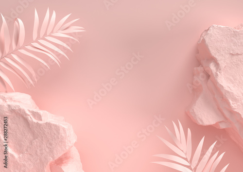 Scene for showcase or cosmetic product presentation, in pink pastel colors, 3d rendering.