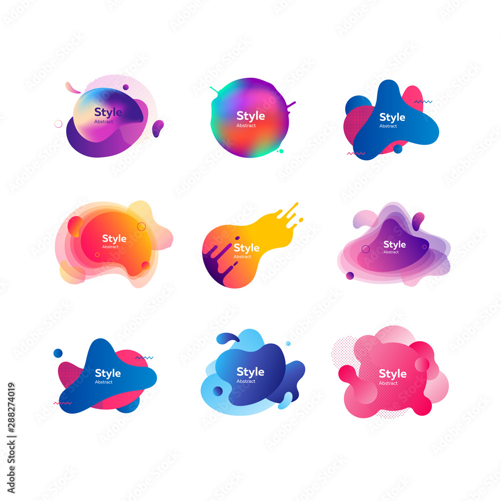 Set of abstract graphic elements with liquid shapes. Creative art background. Dynamic effect. Futuristic technology style. Motion Set of abstract graphic elements with liquid shapes. Creative art background. Dynamic effect. Futuristic technology style. Motion