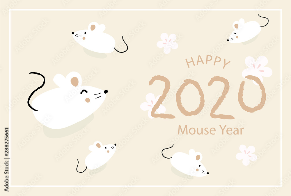 2020 mouse year, Japanese new year card design template. Hand drawn mouse illustrations 2020 mouse year, Japanese new year card design template. Hand drawn mouse illustrations