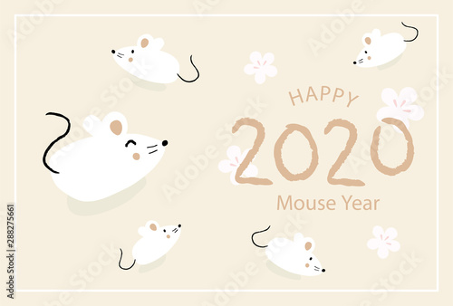 2020 mouse year, Japanese new year card design template. Hand drawn mouse illustrations