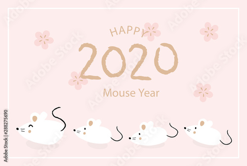 2020 mouse year, Japanese new year card design template. Hand drawn mouse illustrations