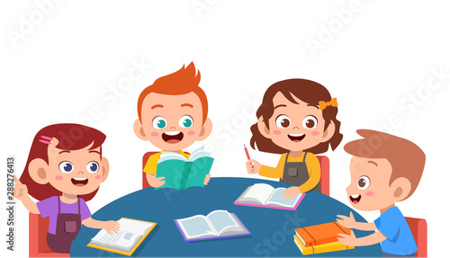 kids discuss homework study together