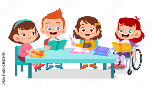 kids disabled discuss study together