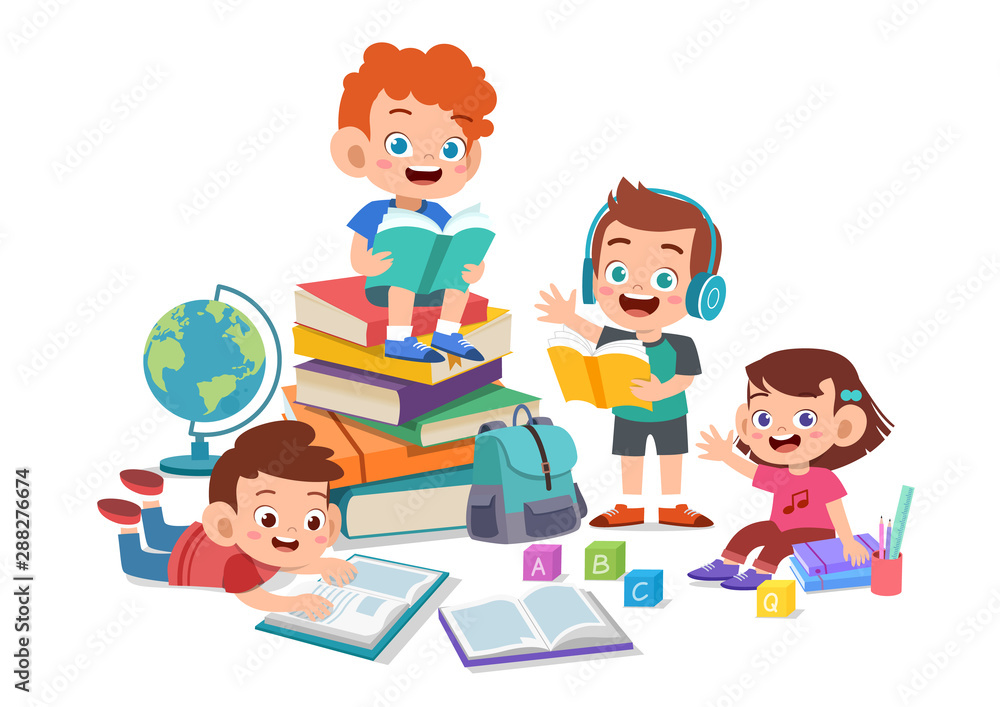 happy kids read book study together happy kids read book study together
