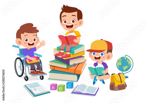 happy kids read book study together