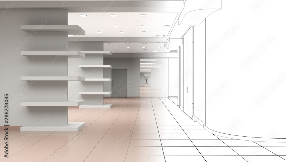 Obraz premium empty pavilion, interior visualization, 3D illustration