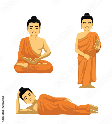 Various Buddha Poses Cute Cartoon Vector