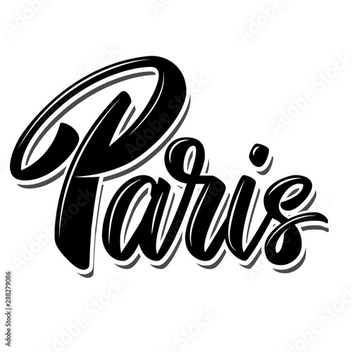 Paris (capital of France). Lettering phrase on white background. Design element for poster, banner, t shirt, emblem.