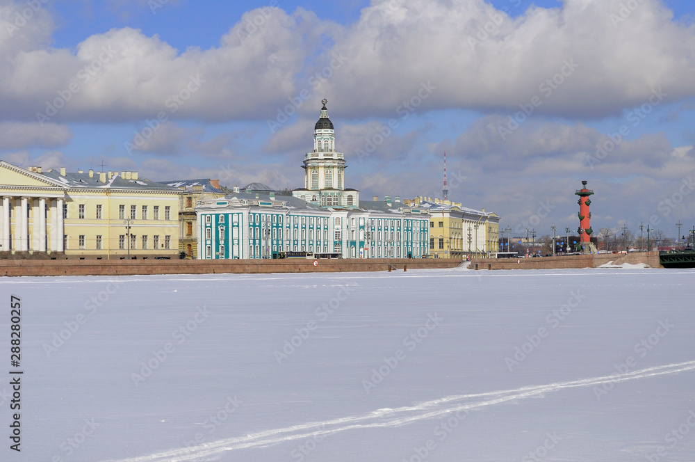 View of the old Kunstkamera building, early spring. Saint Petersburg