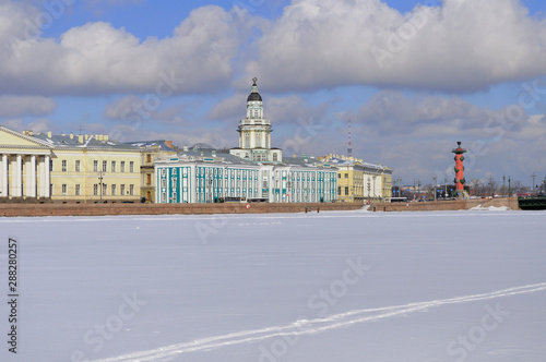 View of the old Kunstkamera building, early spring. Saint Petersburg
