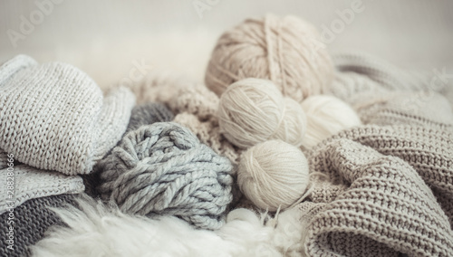cozy background Wallpaper with the yarn for knitting.