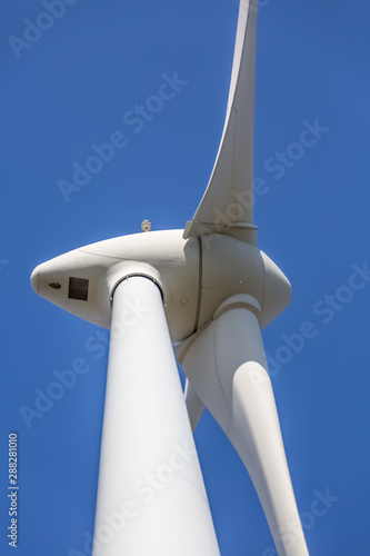 Detailed close up view of a wind turbines