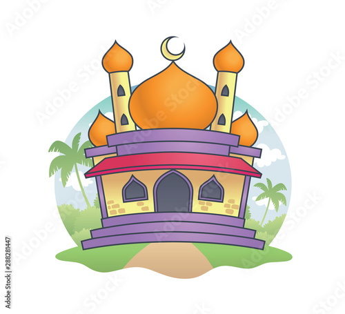 Beautyful Mosque in Cartoon Style