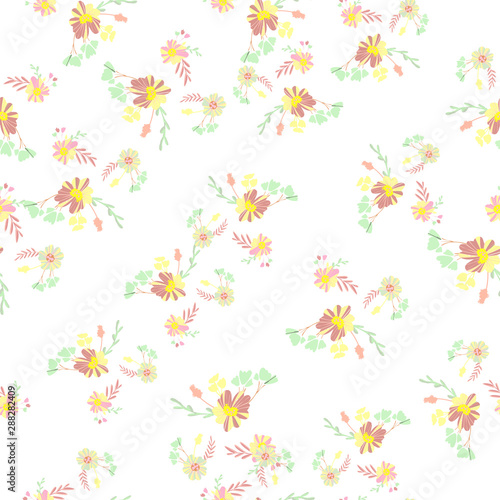 Abstract simple flowers seamless pattern for fabric design.  Vector repeat illustrations.  Romantic twig and flora seamless pattern.Botanical wallpaper.  Element decorative floral.
