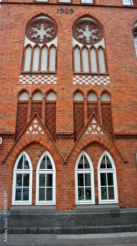 Part of brick building, decoration windows, Lubeck, Germany