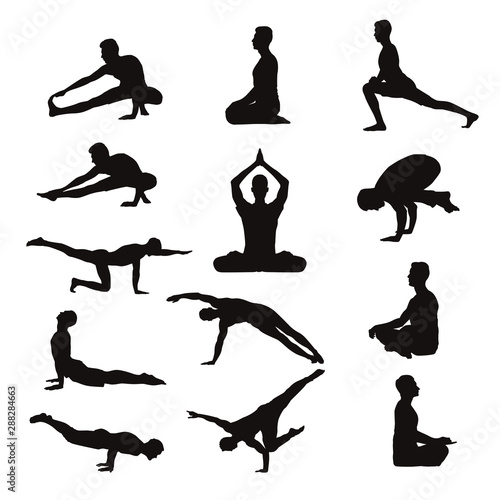 Men Practice Yoga Silhouettes
