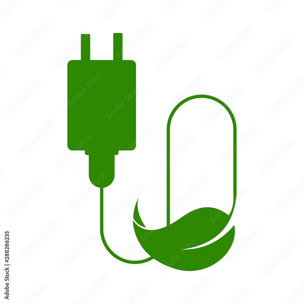 Green eco power plug design with green leaf. Green eco power plug design with green leaf.
