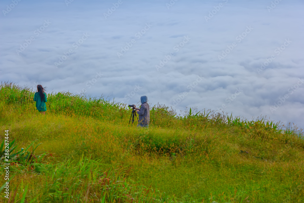Fototapeta premium Beautiful Sunrise and mist at Phu Tubberk, Phetchabun Province, Thailand.