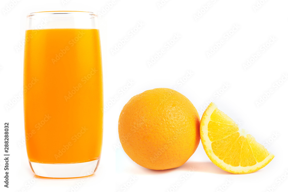 fresh orange and orange juice in glass on white background fresh orange and orange juice in glass on white background