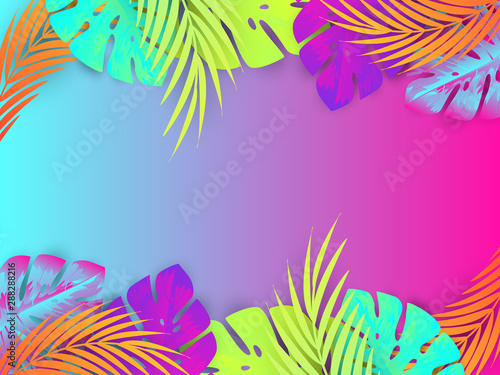 Colorful Tropical Paper Cut Exotic Tree Leaves with Gradient Colorful Background Hawaiian Jungle  Summertime Background for Designs Web Designs Banners
