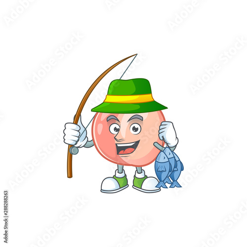 Fishing whole peach cartoon for healthy fruit