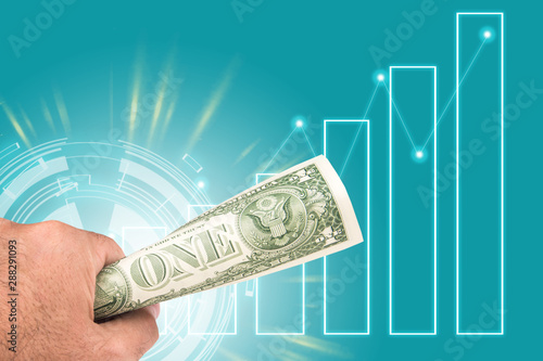 strong american dollar conjucture, rising steps chart like with american dollar going up concept