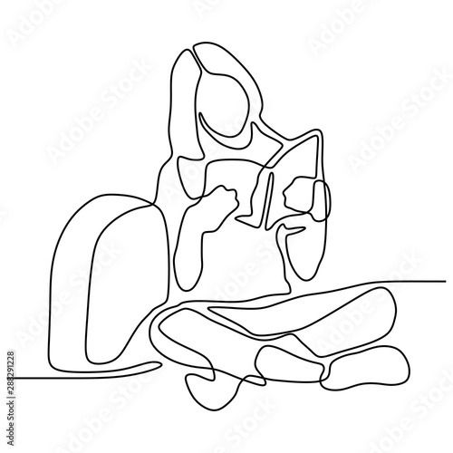 teenager girl reading book ...
