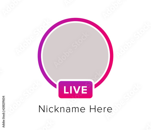 Social media icon avatar frame. Live stories user video streaming. Colorful gradient frame for photo. Vector illustration.