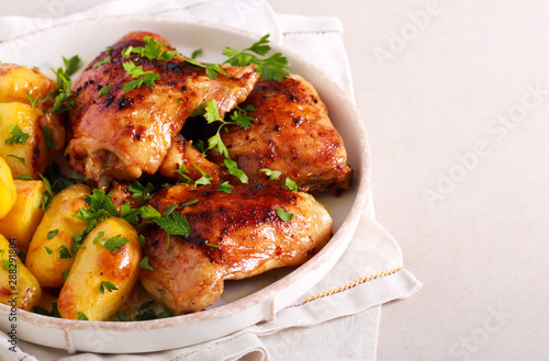 Roast chicken thighs and roast potatoes