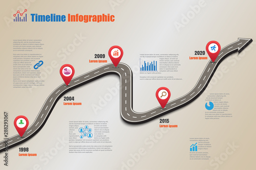 Business road map timeline infographic template with pointers designed for abstract background milestone modern diagram process technology digital marketing data presentation chart Vector illustration