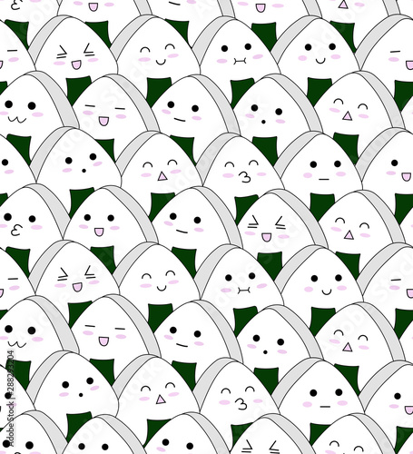 onigiri pattern. onigiri doodle pattern.emotion onigiri.