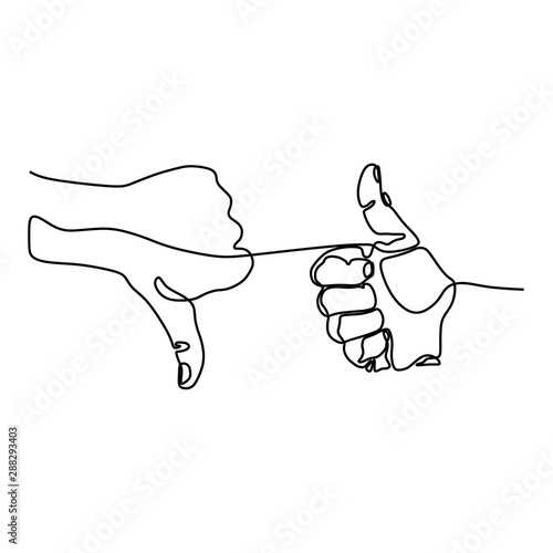 Continuous line drawing thumbs up hand gesture concept of fine, agree, and okay