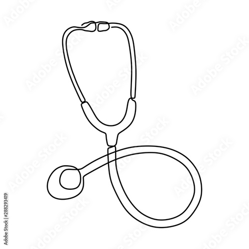 Continuous single line drawing stethoscope medical theme. Isolated on white background vector illustration minimalism design.