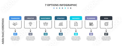 Thin lines rectangles with color elements. Seven infographic elements. Business template for presentation.