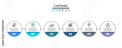 Thin lines with color circles. Six circles infographic elements. Business template for presentation.