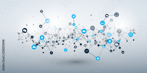 Internet of Things, Cloud Computing Design Concept with Icons - Digital Network Connections, Technology Background