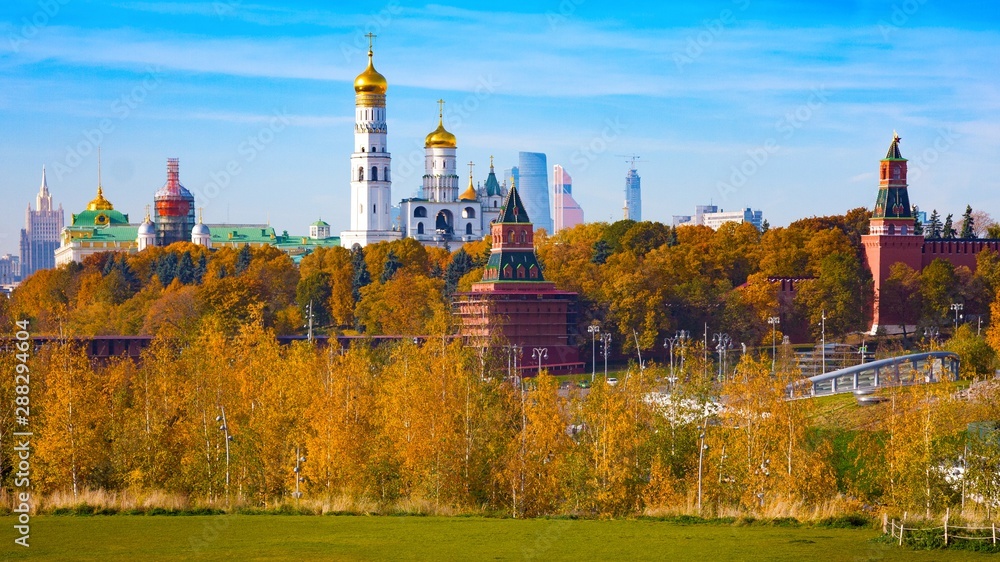 Panoramic view of Moscow Kremlin and park Zaryadye in autumn Panoramic view of Moscow Kremlin and park Zaryadye in autumn