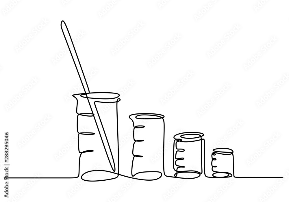 Chemical science flask continuous one line drawing chemistry glass tool