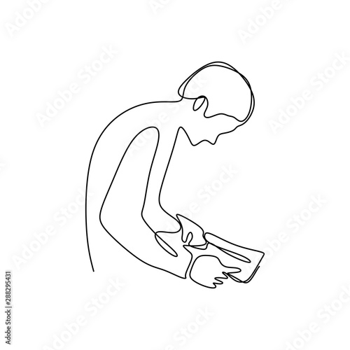 Continuous line drawing boy reading book vector illustration minimalist concept education back to schhol theme. photo