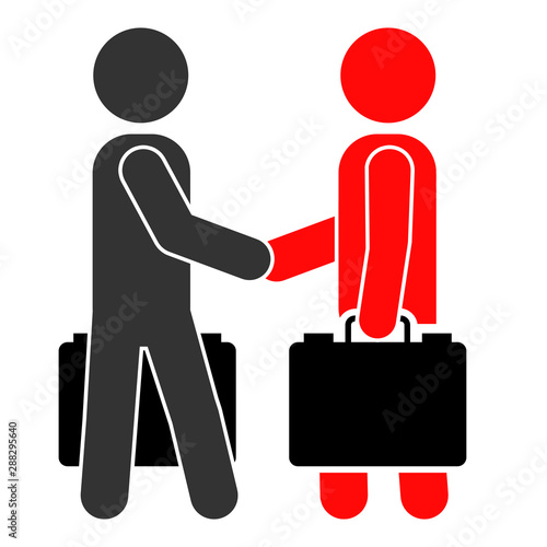 gz463 GrafikZeichnung - german: 2 Menschen geben sich die Hand / Handschlag - english: different / handshaking in business cooperation / handshake - close-up - grey and red people - xxl g8511 photo