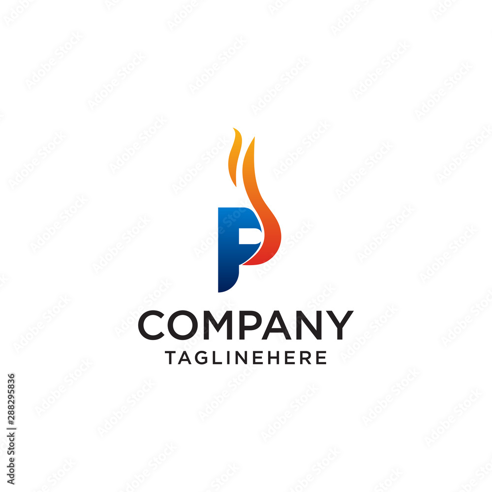 Fototapeta premium initial Letter P fire logo design. fire company logos, oil companies, mining companies, fire logos, marketing, corporate business logos. icon. vector