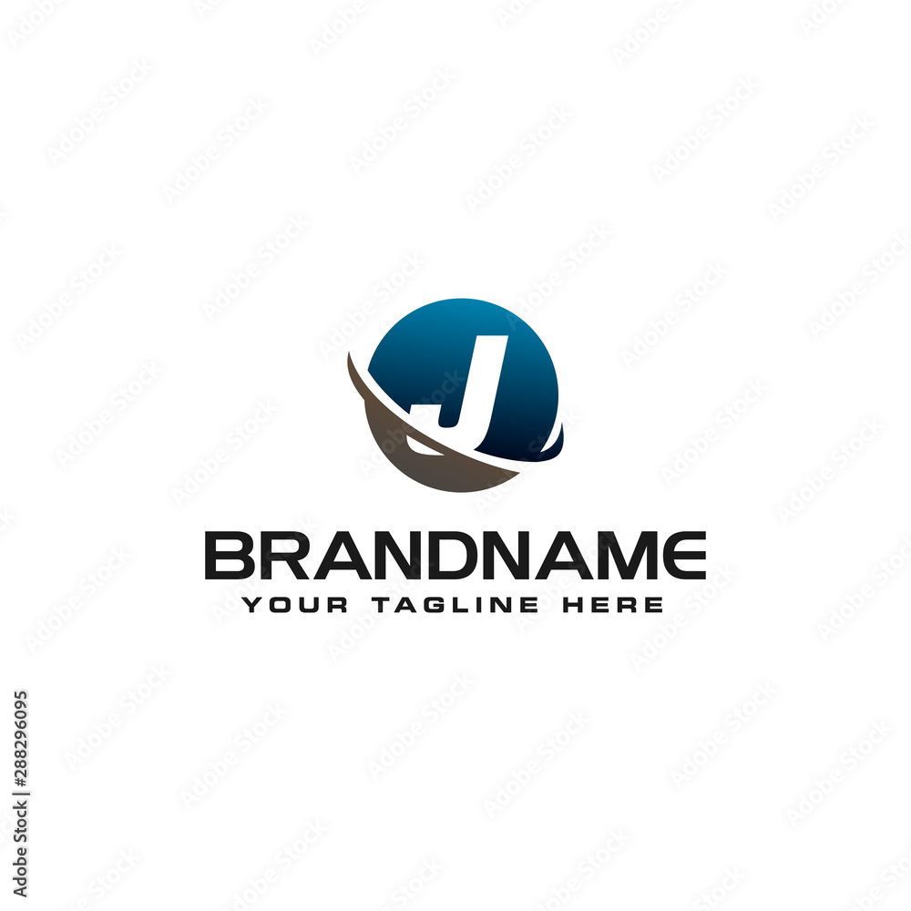 initial J technology swoosh company letter logo design vector icon template