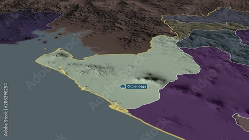 Chinandega - department of Nicaragua with its capital zoomed on the administrative map of the globe. Animation 3D photo