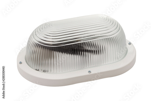 Closeup image of outdoor luminaire for wall mount isolated at white background.
