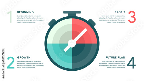 Vector Stopwatch for Business infographics concept with 4 options, parts, steps, processes. 16x9 slide clean white template