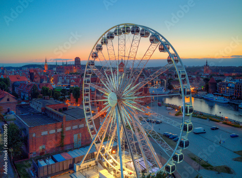 ferris wheel in Gdansk Old Town  at night