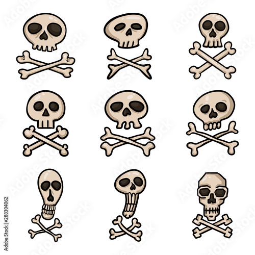 Vector Set of Cartoon Pirate Symbols. Skull and Crossbones Signs